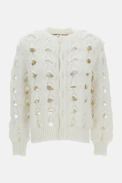 Comme Des Garçons Short Openwork Cardigan In White