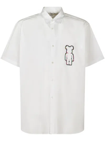 Comme Des Garçons Short-sleeved Button-down Shirt With Bear Graphic In Neutral