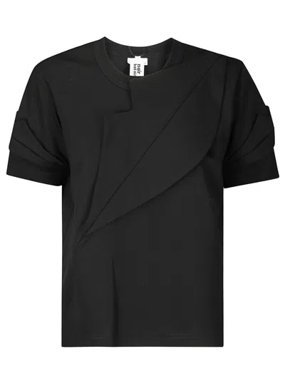 Comme Des Garçons Short-sleeved Cotton Top With Tone-on-tone Detail In Black