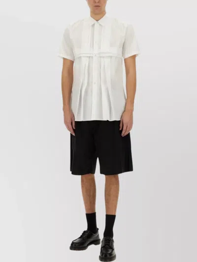 Comme Des Garçons Short Sleeves Pleated Design Shirt With Pointed Collar In White