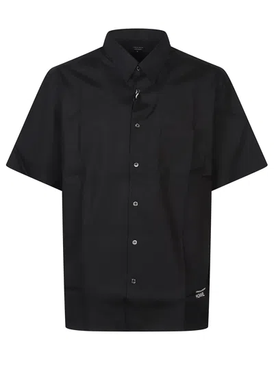 Comme Des Garçons Short-sleeved Boxy Embroidered Logo Shirt In Black