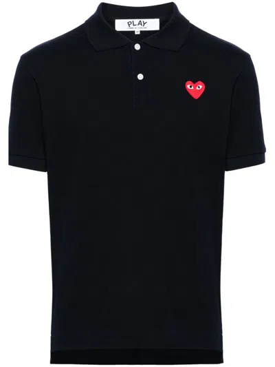 Comme Des Garçons Comme Des Garcons Signature Heart Embroidered Cotton Polo Shirt In Black