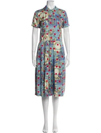 Pre-owned Comme Des Garçons Silk Midi Length Dress In Blue