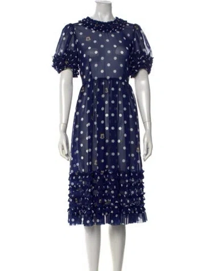 Pre-owned Comme Des Garçons Silk Midi Length Dress In Blue