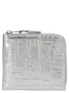 Comme Des Garçons Raised Logo Textured Finish Wallet In Silver