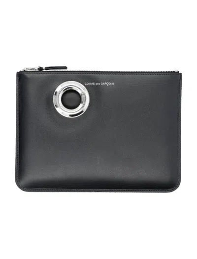 Comme Des Garçons Silver Eyelet Pouch In Black