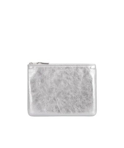 Comme Des Garçons Metallic Zip-pouch Clutch Bag In Gray