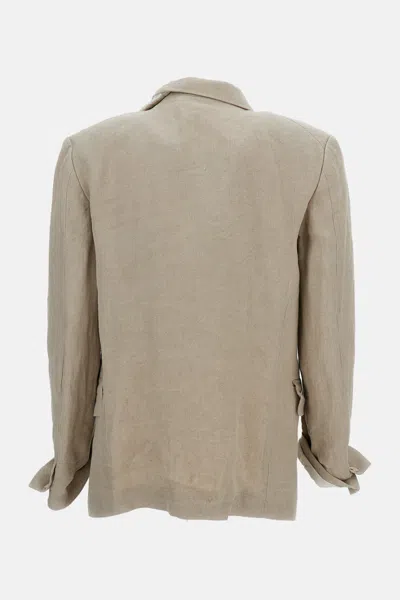 Comme Des Garçons Single Breasted Linen Blazer In White