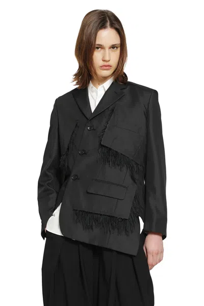Comme Des Garçons Single-breasted Blazer With Frayed Trim In Black