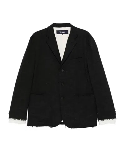 Comme Des Garçons Single-breasted Frayed-edge Blazer In Black