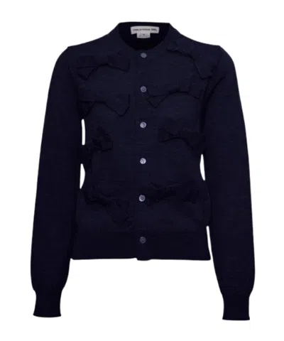 Comme Des Garçons Single-breasted Knit Cardigan In Blue