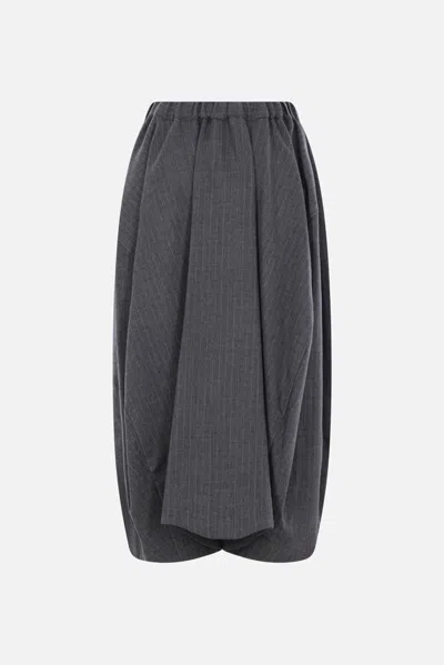 Comme Des Garçons Pinstripe Midi Skirt In Gray