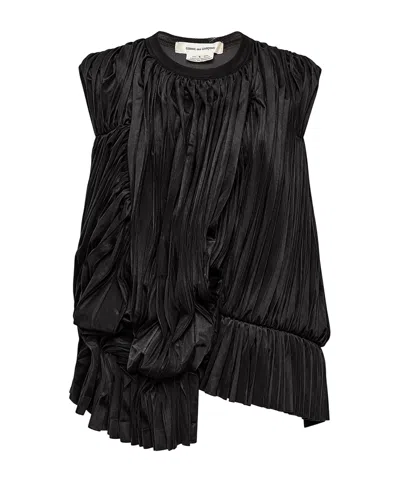 Comme Des Garçons Sleeveless Draped Pleated Blouse In Black