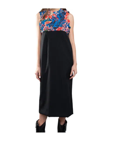 Comme Des Garçons Comme Des Garcons Womens Black X Multi Floral-print Ruched Regular-fit Woven Midi Dress