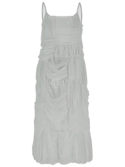 Comme Des Garçons Sleeveless Ruched Dress In Gray