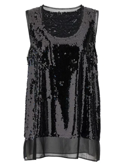 COMME DES GARÇONS COMME DES GARÇONS SLEEVELESS SHEER TOP WITH ALL-OVER BLACK SEQUINS