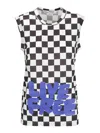 Comme Des Garçons Checked Slogan-print Tank Top In Blue