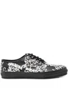 Comme Des Garçons Message Printed Leather Vulcanized Sneakers In Black