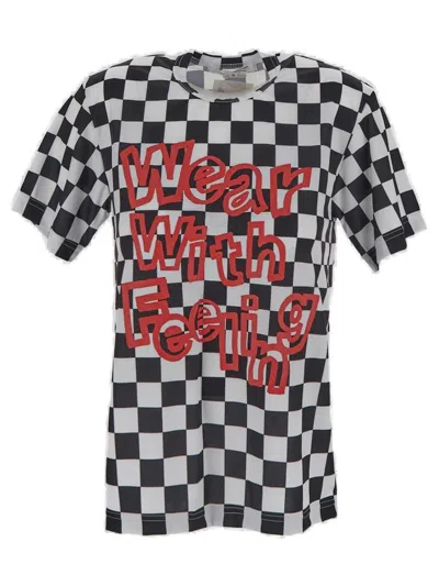Comme Des Garçons Slogan Printed Checked T In Multi