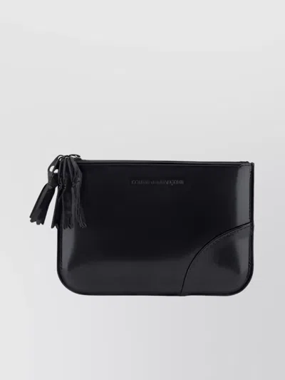 Comme Des Garçons Small Leather Coin Purse With Tassel Detail In Neutral