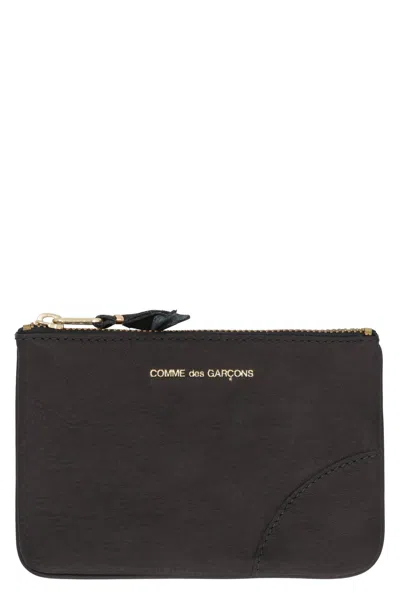 Comme Des Garçons Small Leather Flat Pouch In Black