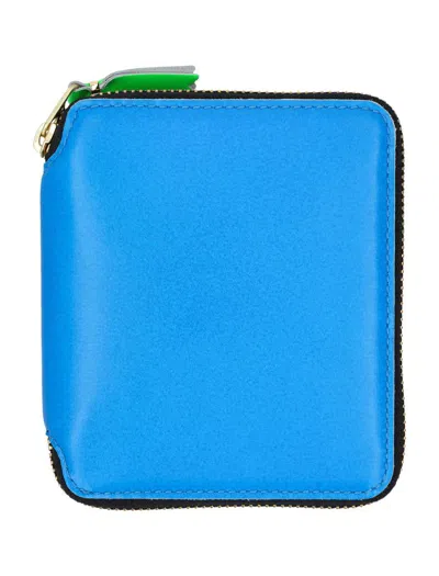 Comme Des Garçons Super Fluo Zip Around Wallet In Blue