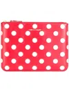 Comme Des Garçons Polka Dot Zipped Clutch In Red