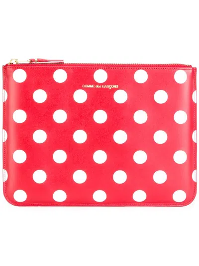 Comme Des Garçons Polka Dot Zipped Clutch In Red