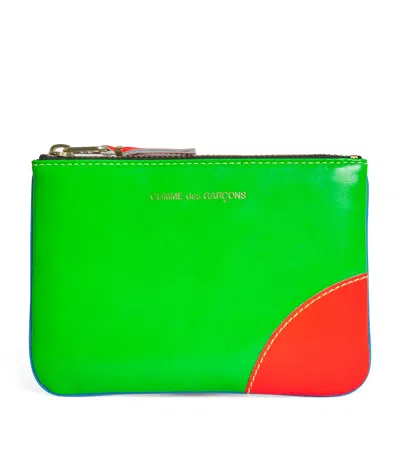 Comme Des Garçons Small Leather Super Fluo Pouch In Blue