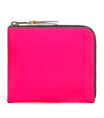 Comme Des Garçons Small Leather Super Fluo Wallet In Pink