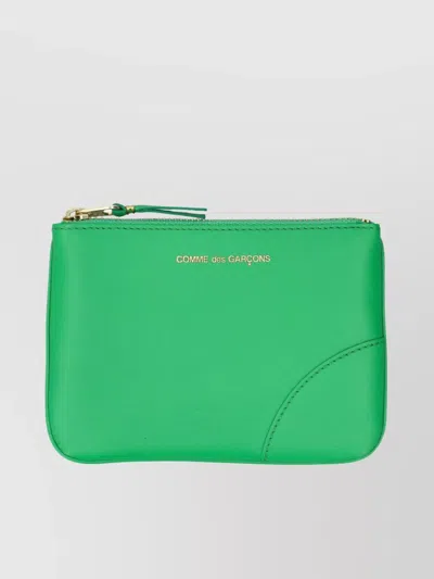Comme Des Garçons Small Leather Zip Pouch In Green