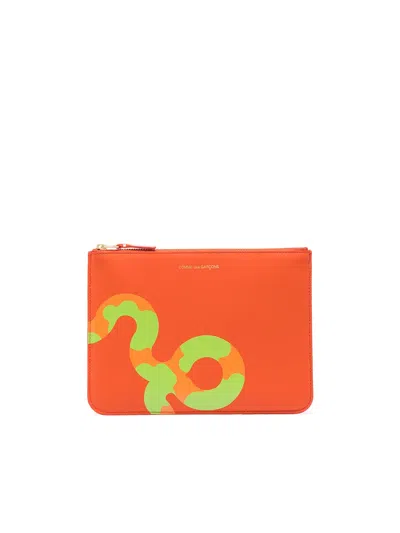 Comme Des Garçons Snake-print Card Holder In Orange