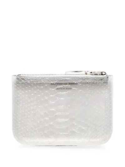 Comme Des Garçons Snakeskin-effect Zipped Wallet In White