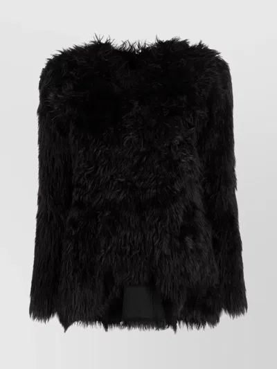 COMME DES GARÇONS SOFT FAUX-FUR LONG-SLEEVED TOP WITH HIGH-LOW HEM