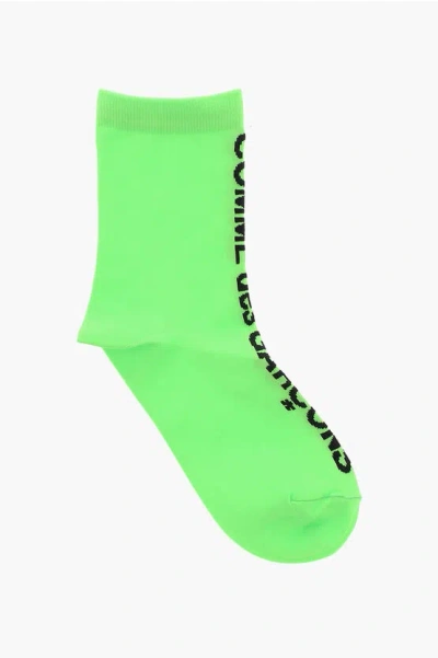 Comme Des Garçons Solid Color Socks With Contrasting Logo In Green