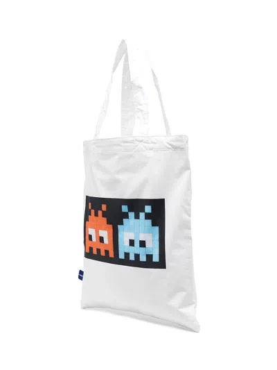 Comme Des Garçons Space Invaders Logo Appliqué Tote Bag In White
