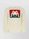 Comme Des Garçons Space Invaders Puff Sleeves Crew Neck Sweater In Cream