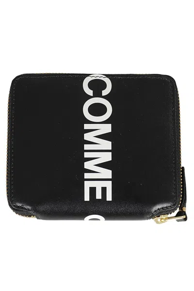 Comme Des Garçons Square Black Cowhide Wallet With Prominent Logo