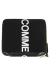 Comme Des Garçons Square Black Cowhide Wallet With Prominent Logo In Black