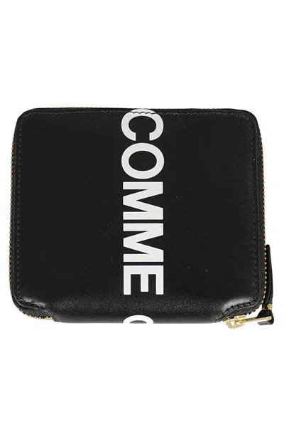 Comme Des Garçons Square Black Cowhide Wallet With Prominent Logo