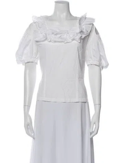 Pre-owned Comme Des Garçons Square Neckline Short Sleeve Blouse In White