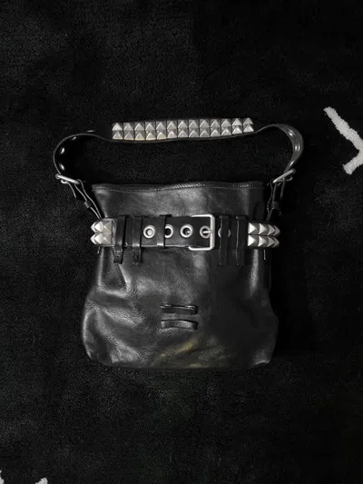 Pre-owned Comme Des Garçons Ss02 - Studded Belt Leather Carry Bag In Black