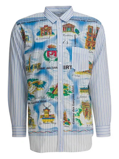 Comme Des Garçons Sky Blue Cotton Striped Shirt In White