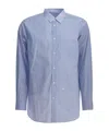 Comme Des Garçons Striped Buttoned Shirt In Blue