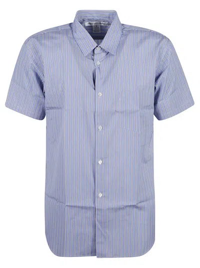 Comme Des Garçons Stripe Short-sleeved Shirt In Azure