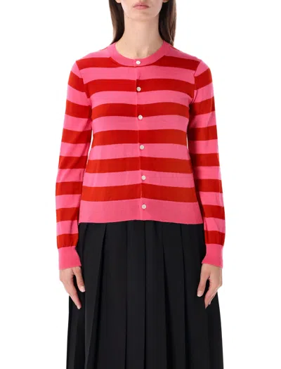 Comme Des Garçons Stripe Striped Round Neck Cardigan In Pink