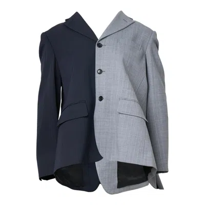 Comme Des Garçons Stripe X Wool Buckled Jacket In Blue