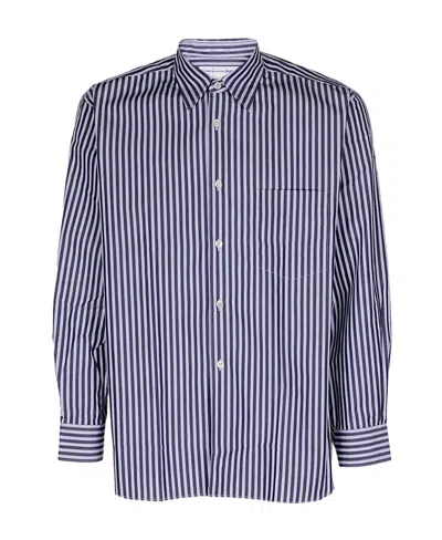Comme Des Garçons Striped Button-up Shirt In Blue