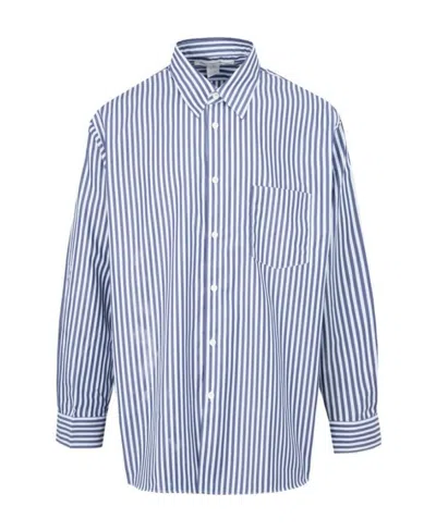 Comme Des Garçons Striped Button-up Shirt In Blue
