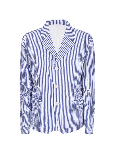 Comme Des Garçons Striped Cotton Jacket In Blue